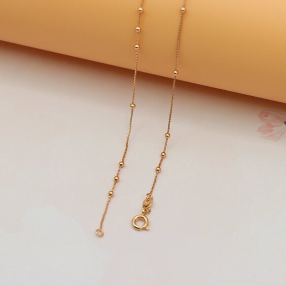 "Rose Gold Plated Brass Necklace with Dainty Beaded Chain , XPNL0143 - Picture 10 of 11